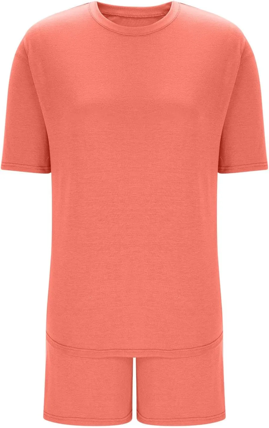 Womens Lounge Sets Two Piece Set Summer Outfits 2 Piece Pajama Short Sleeve Oversized Tshirts Elastic Waist Short