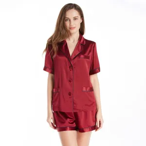 Women's Luxury Silk Sleepwear 100% Silk Short Sleeve Top Boxer Short Pajamas Set