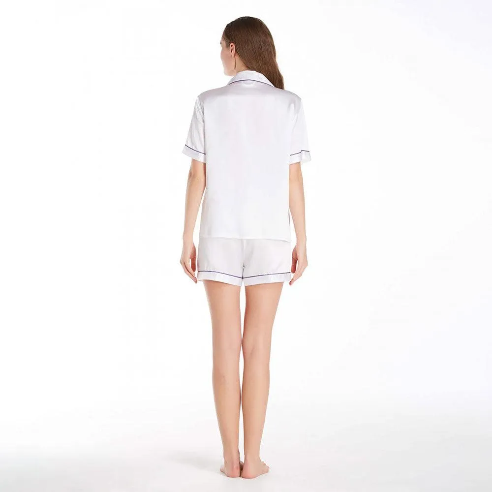 Women's Luxury Silk Sleepwear 100% Silk Short Sleeve Top Boxer Short Pajamas Set