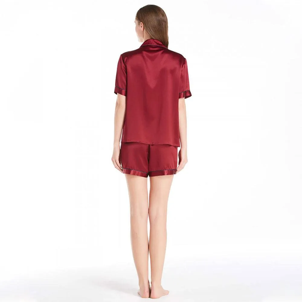 Women's Luxury Silk Sleepwear 100% Silk Short Sleeve Top Boxer Short Pajamas Set