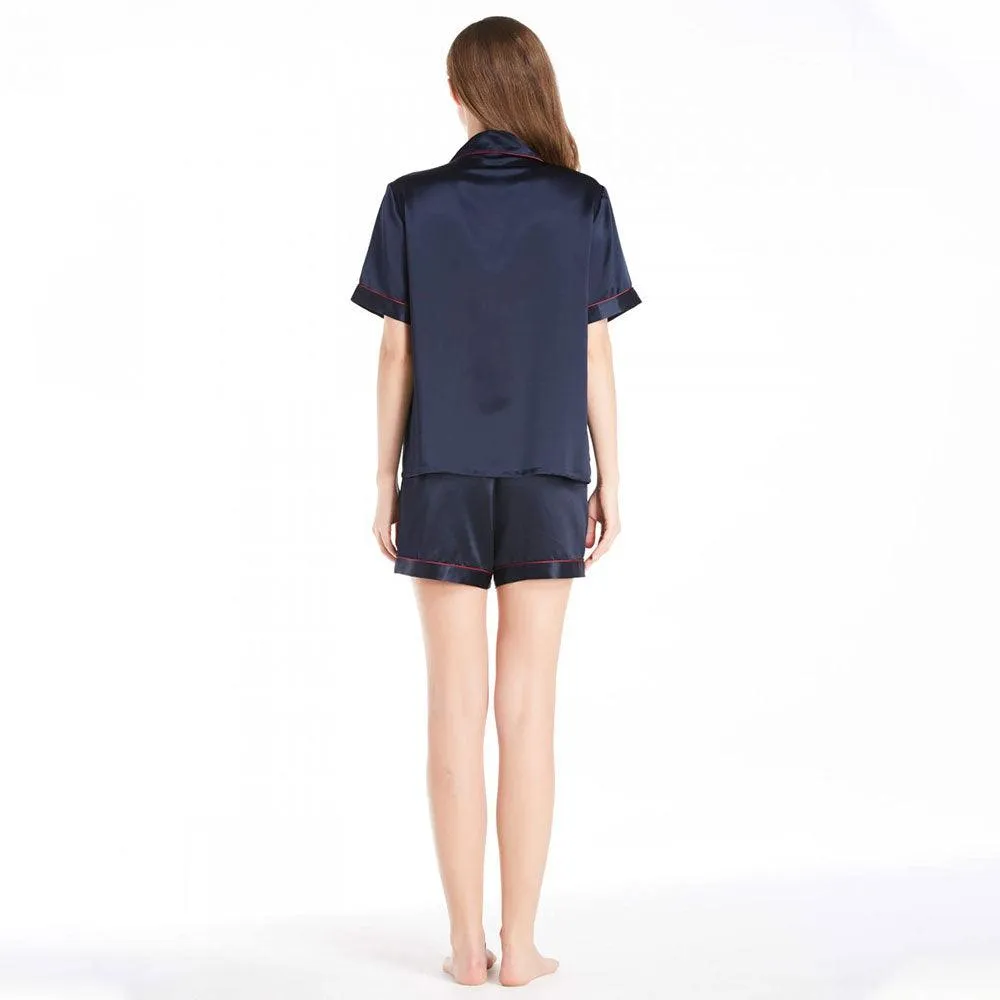 Women's Luxury Silk Sleepwear 100% Silk Short Sleeve Top Boxer Short Pajamas Set