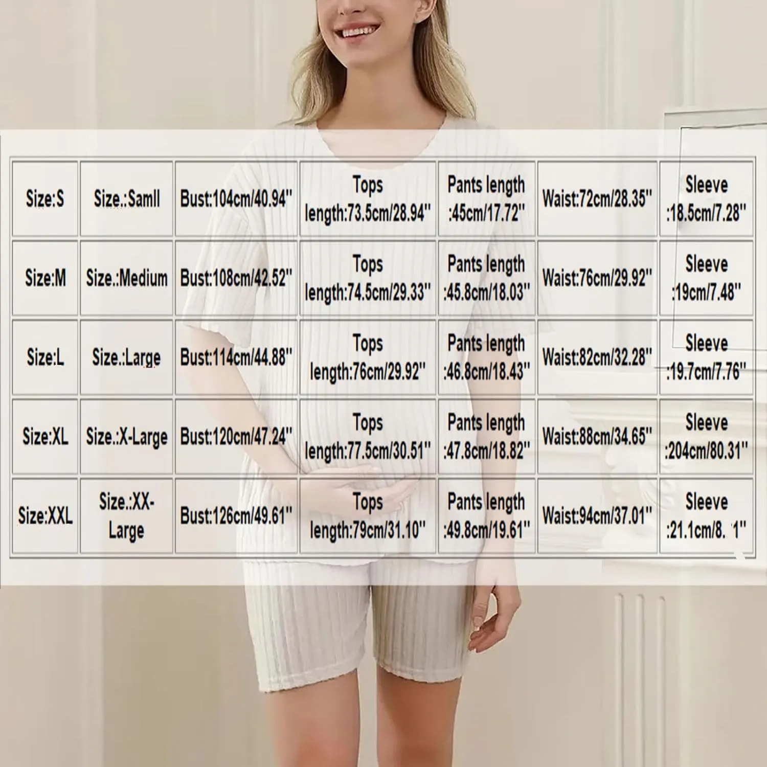 Women's Maternity Pajamas Set 2 Piece Outfits Ribbed Knit Short Sleeve T Shirt and Biker Shorts Lounge Set Sleepwear