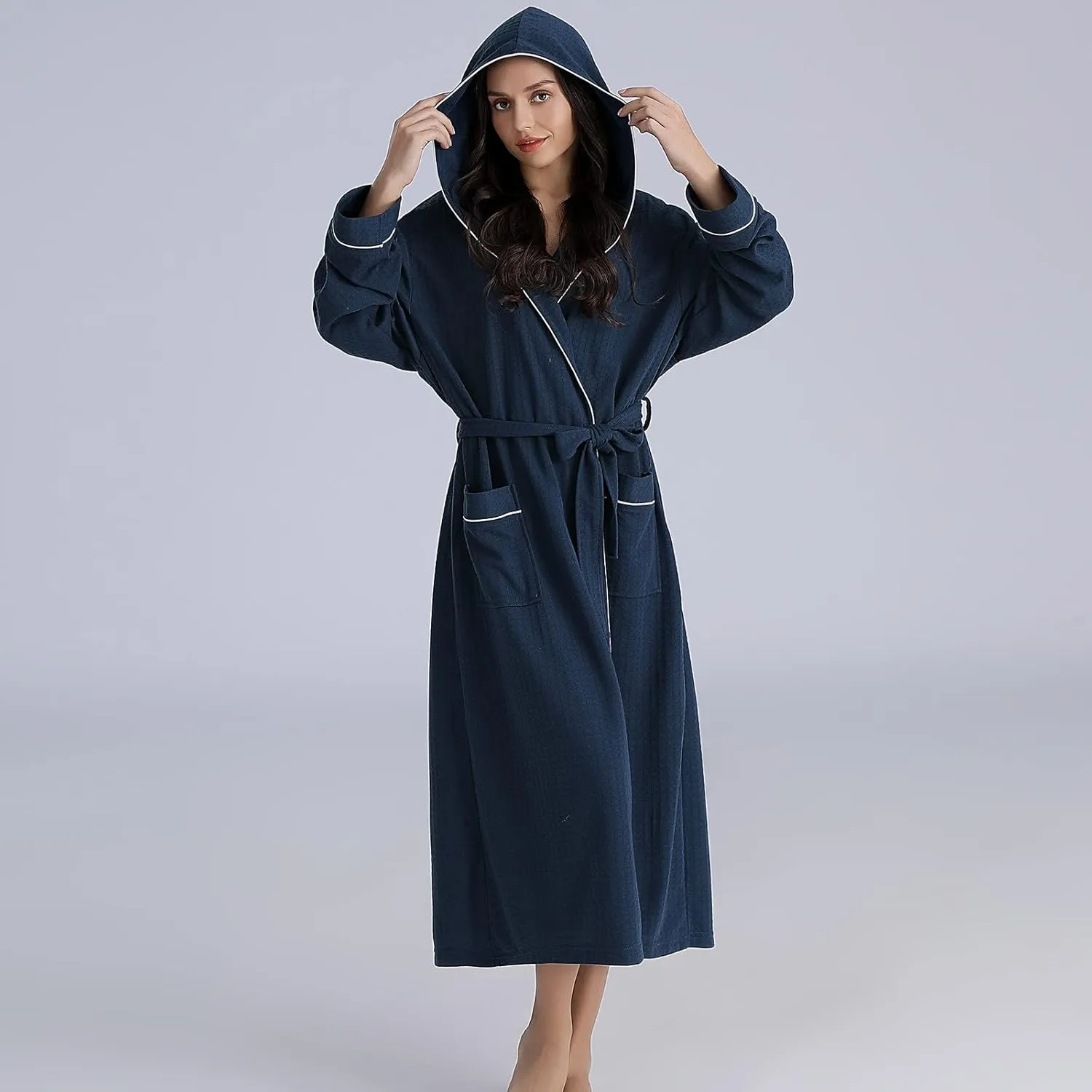 Women's Maxi Hooded Bathrobe Sleepwear Waffle Knit Lightweight Kimono Spa & Bath Robes for Women - Quick Dry - Soft