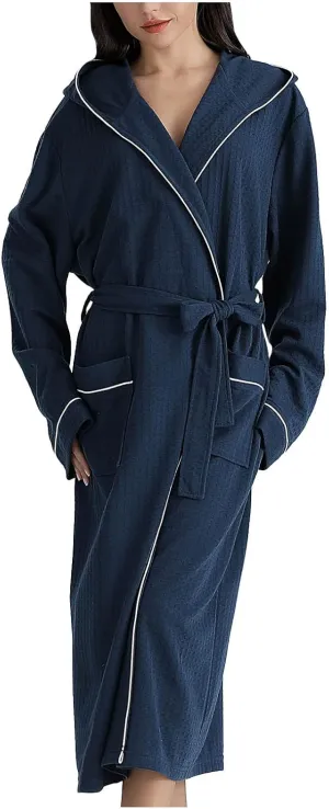 Women's Maxi Hooded Bathrobe Sleepwear Waffle Knit Lightweight Kimono Spa & Bath Robes for Women - Quick Dry - Soft