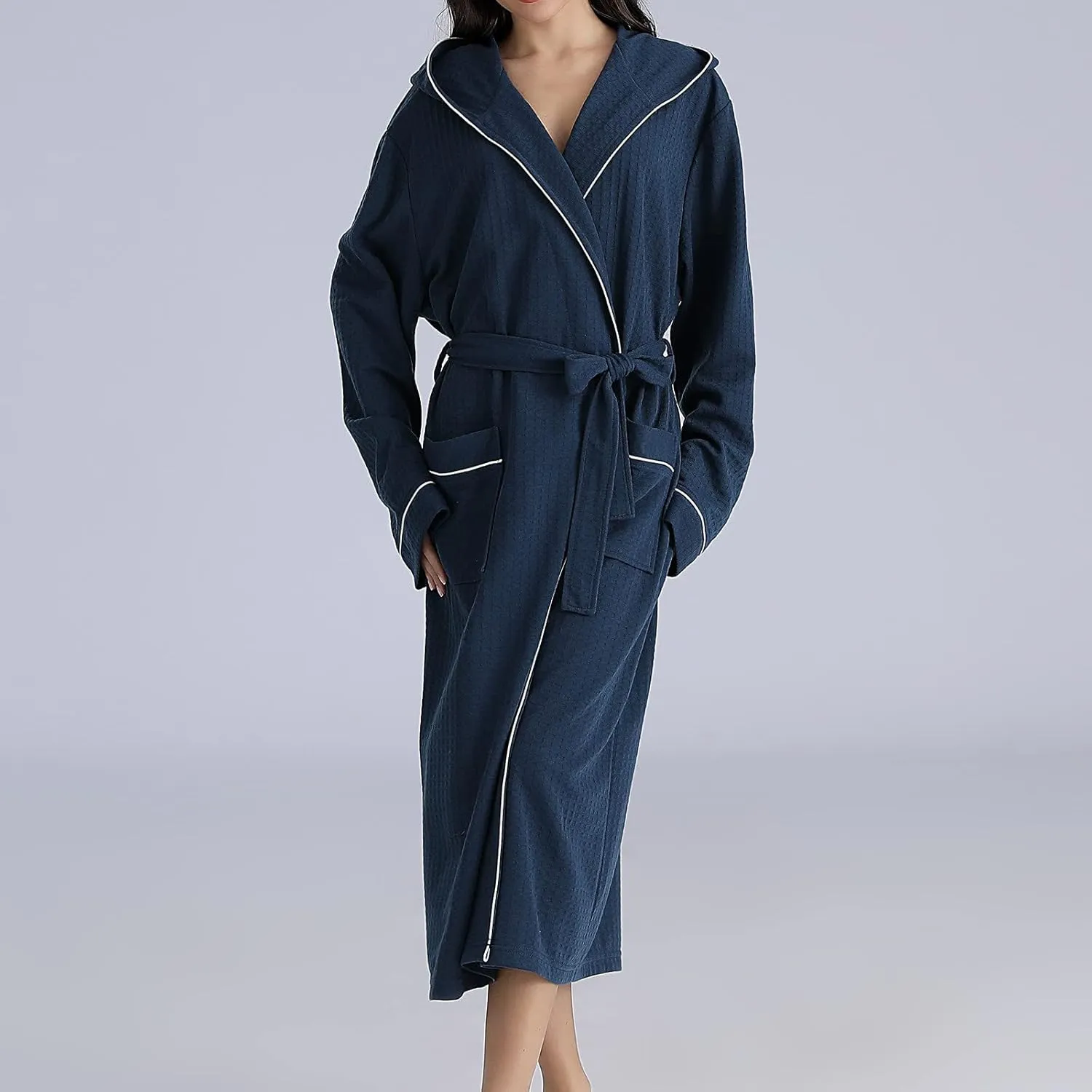 Women's Maxi Hooded Bathrobe Sleepwear Waffle Knit Lightweight Kimono Spa & Bath Robes for Women - Quick Dry - Soft