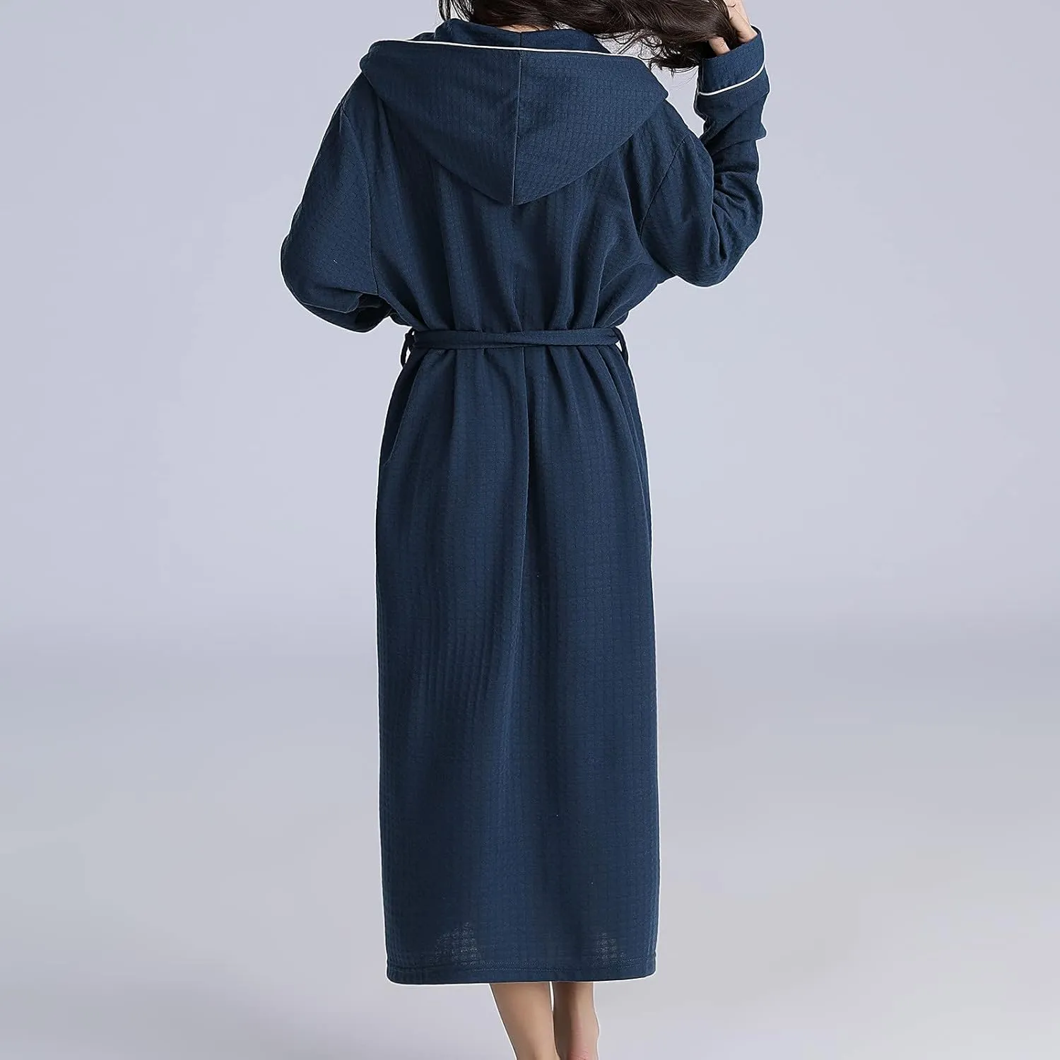 Women's Maxi Hooded Bathrobe Sleepwear Waffle Knit Lightweight Kimono Spa & Bath Robes for Women - Quick Dry - Soft