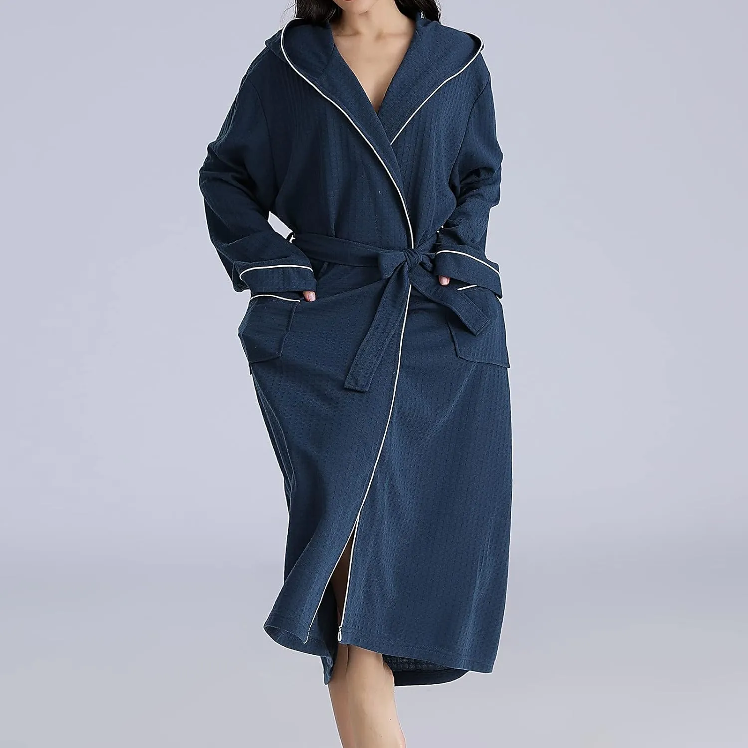 Women's Maxi Hooded Bathrobe Sleepwear Waffle Knit Lightweight Kimono Spa & Bath Robes for Women - Quick Dry - Soft