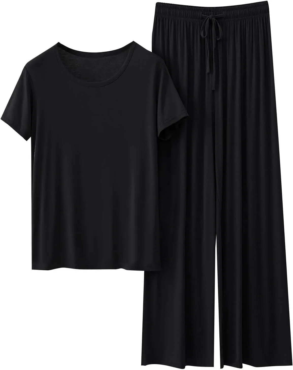 Womens Modal Pajama Sets Short Sleeve Crew Neck Top with Wide Leg Pants 2 Piece Pjs Sets Summer Sleepwear Lounge Set