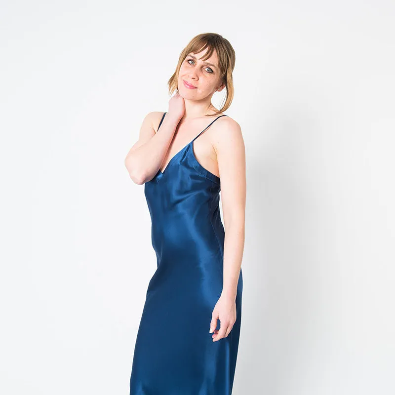 Women's Mulberry Silk Nightgown Navy Blue