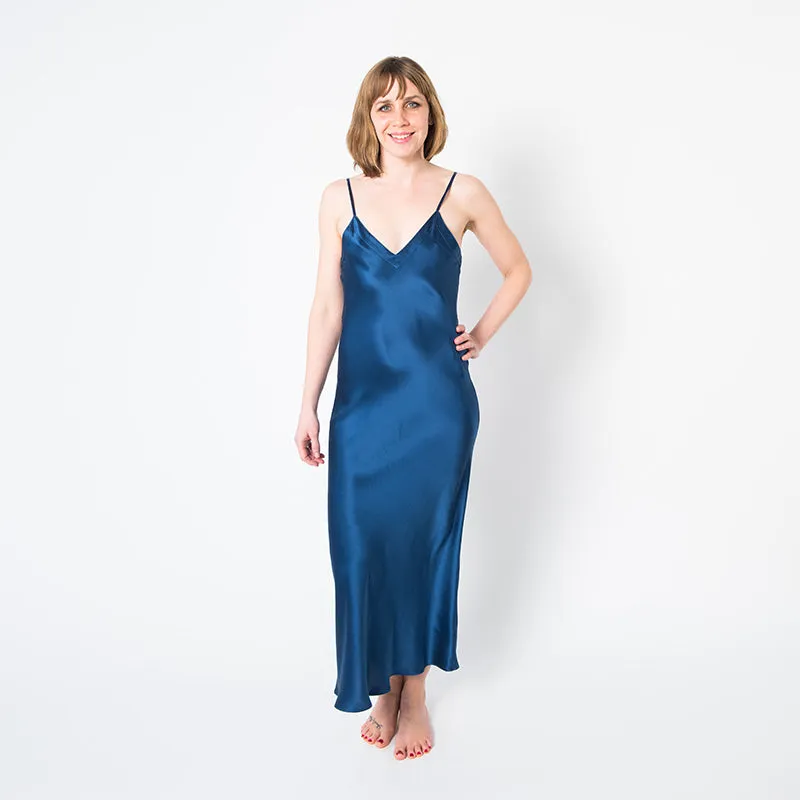 Women's Mulberry Silk Nightgown Navy Blue