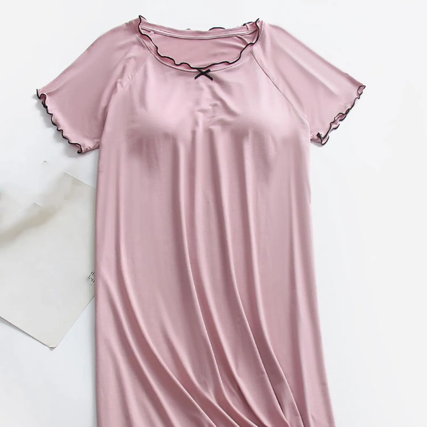 Women's Nightgown Bulit in Bra Cotton Soft Short Sleeve Nightshirt V Neck Loose Fit Sleep Tshirt Lounge House Dress