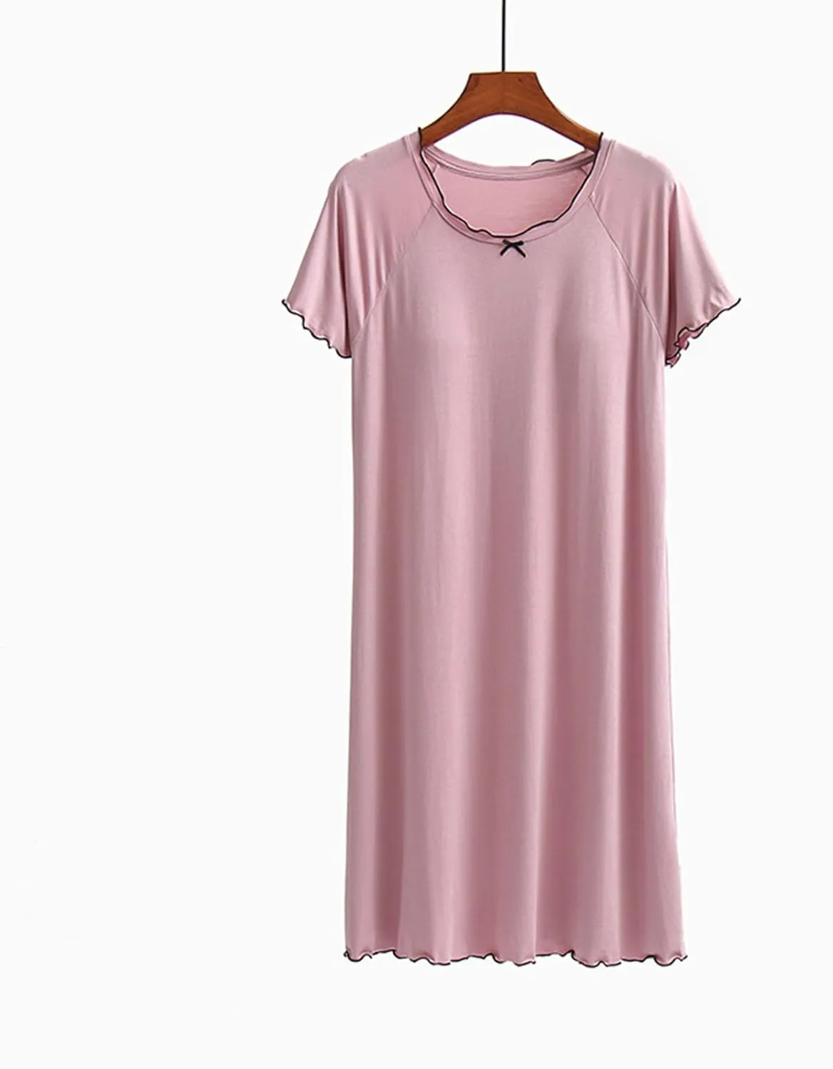 Women's Nightgown Bulit in Bra Cotton Soft Short Sleeve Nightshirt V Neck Loose Fit Sleep Tshirt Lounge House Dress