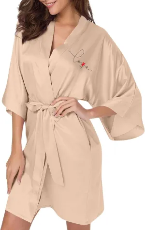 Women's Nightwear Satin Robe Valentines Lingerie Kimono Short Belted Robes Bridesmaids Sleepwear Pajama, S-2XL
