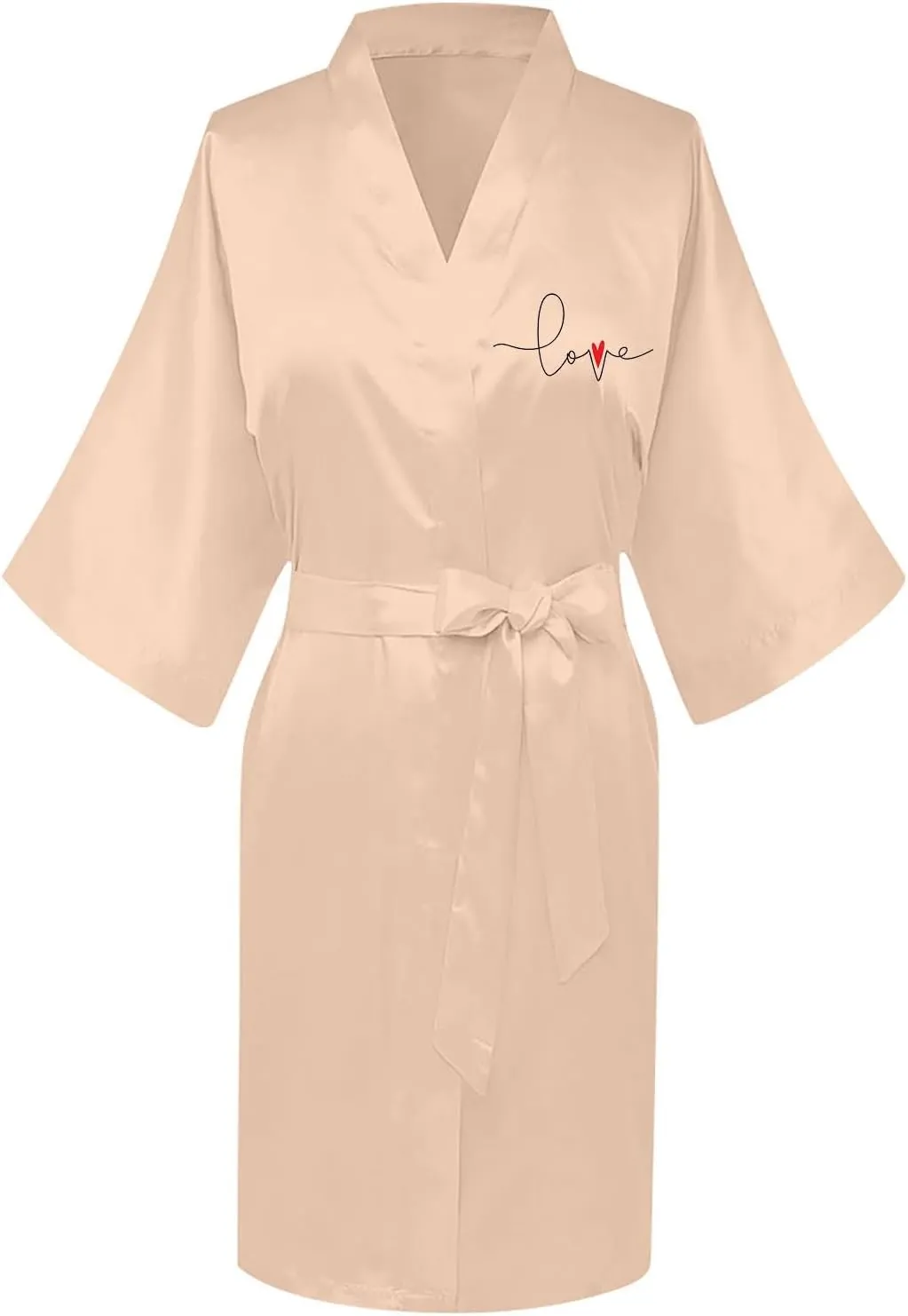 Women's Nightwear Satin Robe Valentines Lingerie Kimono Short Belted Robes Bridesmaids Sleepwear Pajama, S-2XL