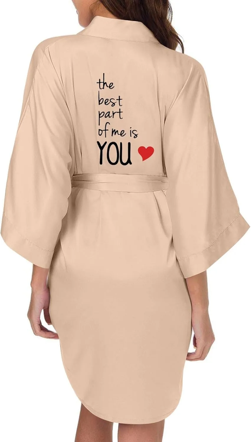 Women's Nightwear Satin Robe Valentines Lingerie Kimono Short Belted Robes Bridesmaids Sleepwear Pajama, S-2XL