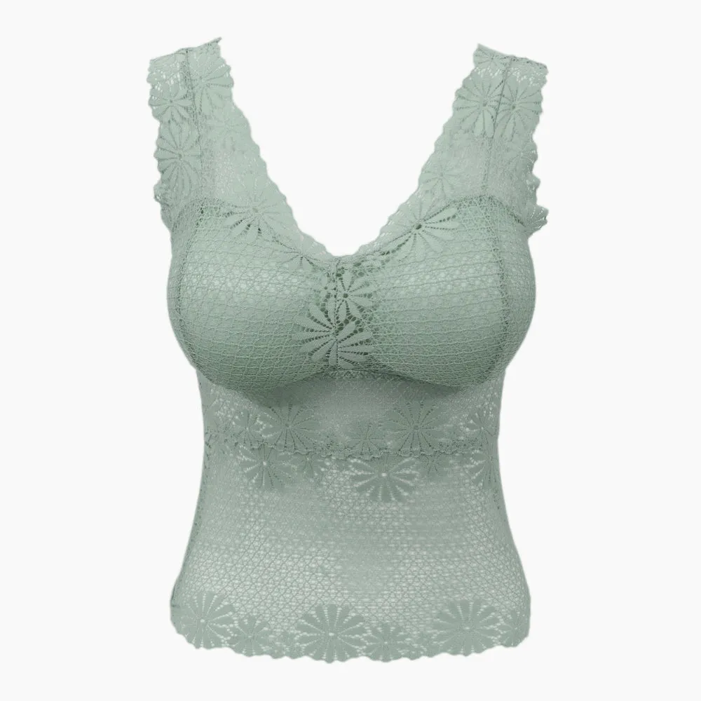 Women's Padded Lace Camisole with Thick Straps - Light Green