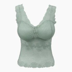 Women's Padded Lace Camisole with Thick Straps - Light Green
