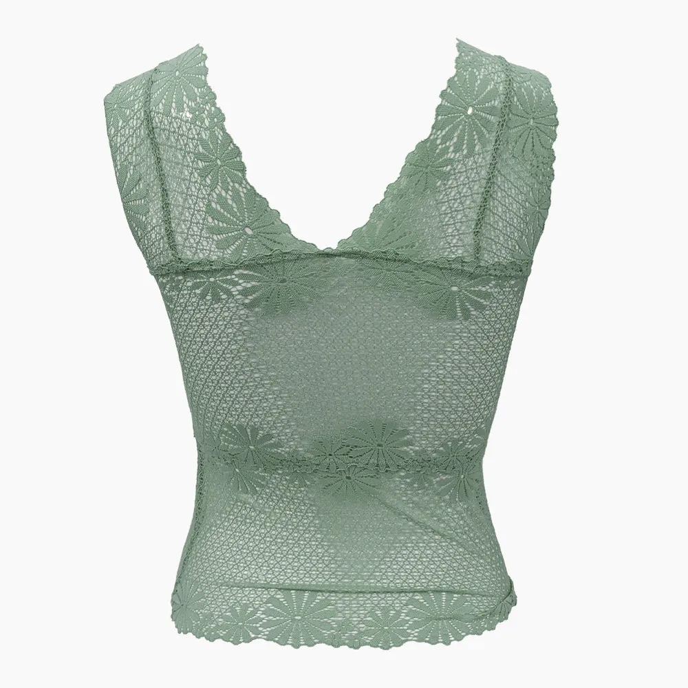 Women's Padded Lace Camisole with Thick Straps - Light Green
