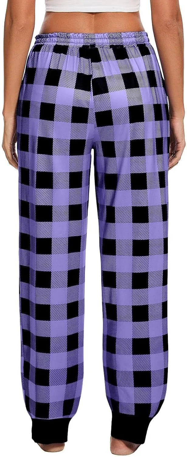 Womens Pajama Pants Buffalo Plaid Fleece Lounge Pants Soft and Cozy Pjs Bottoms 2024