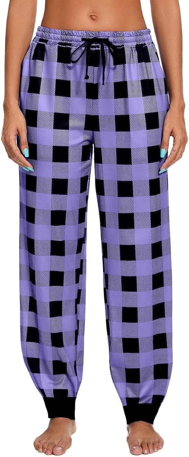 Womens Pajama Pants Buffalo Plaid Fleece Lounge Pants Soft and Cozy Pjs Bottoms 2024
