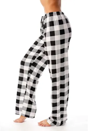 Womens Pajama Pants Buffalo Plaid Stretch Comfy Lounge Pants Soft Drawstring Sleep Bottoms with Pockets
