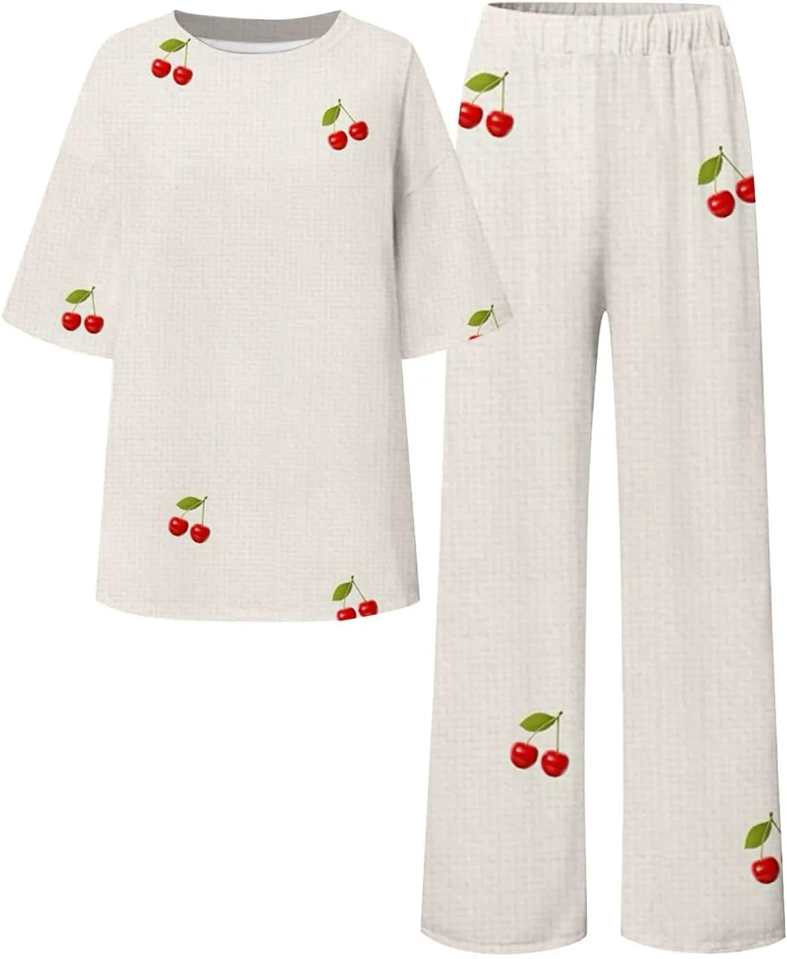 Women's Pajama Set Women Suitable Summer O Neck Loose Short Sleeve Floral Print Top Shirt with 2 Piece Lounge Set Pj