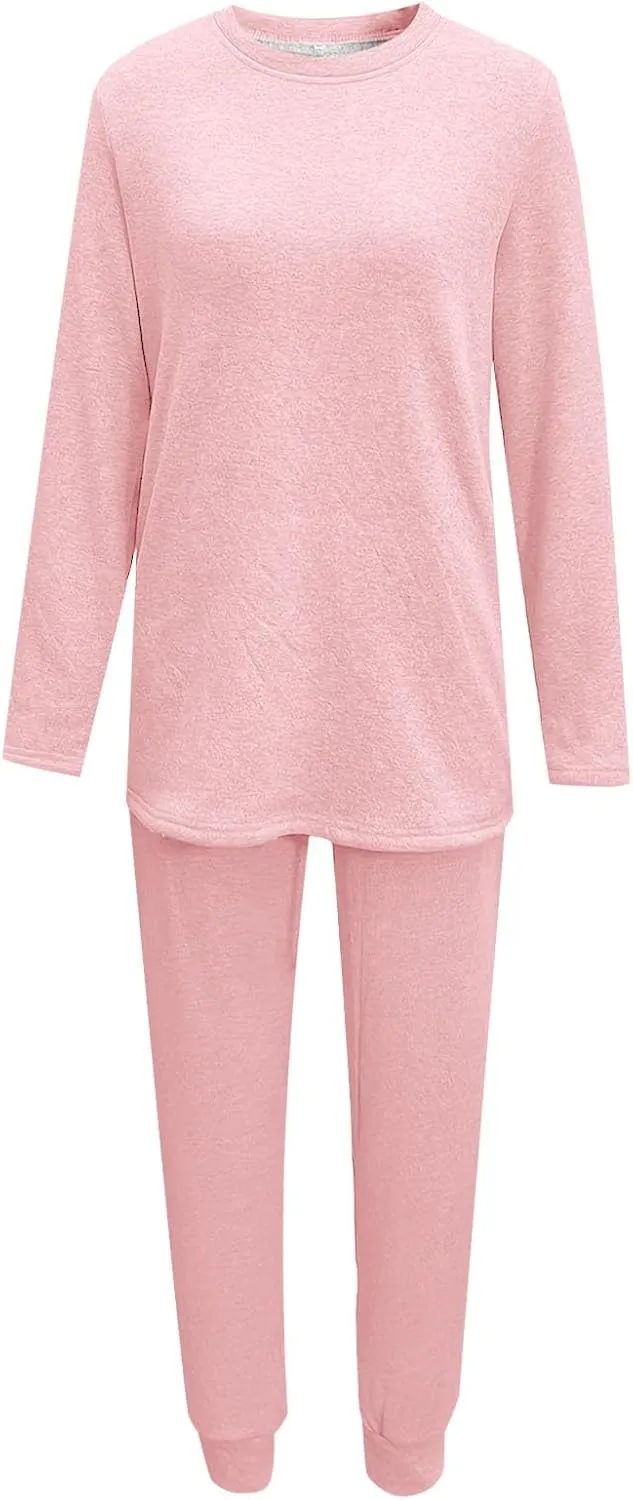 Women's Pajama Set Women's Fleece Solid Color Casual Comfort Warm Cotton Padded Home Pantsuit Short Sleeve Sleepwear