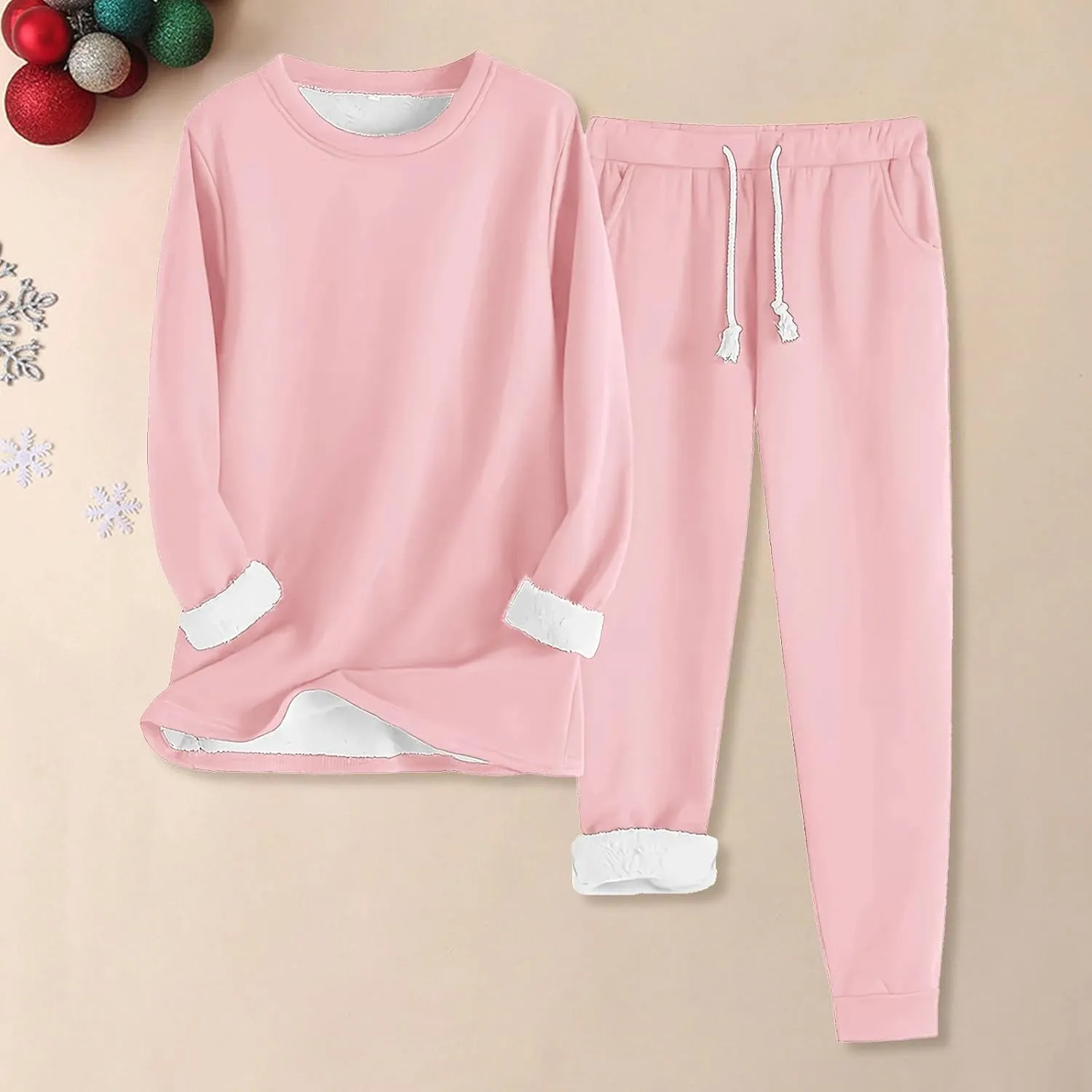 Women's Pajama Set Women's Fleece Solid Color Casual Comfort Warm Cotton Padded Home Pantsuit Short Sleeve Sleepwear