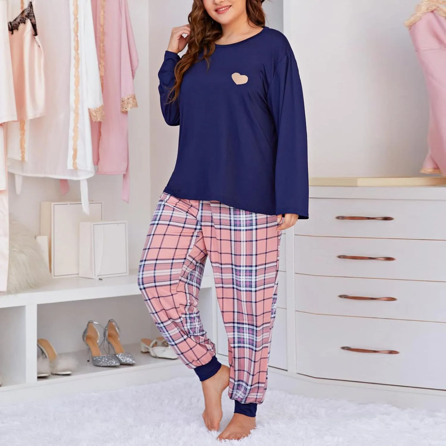Womens Pajama Sets 2 Piece Cozy Long Sleeve Pj Set Ladies Lounge Set Girls Sleepwear Loungewear Nightwear Plus Size