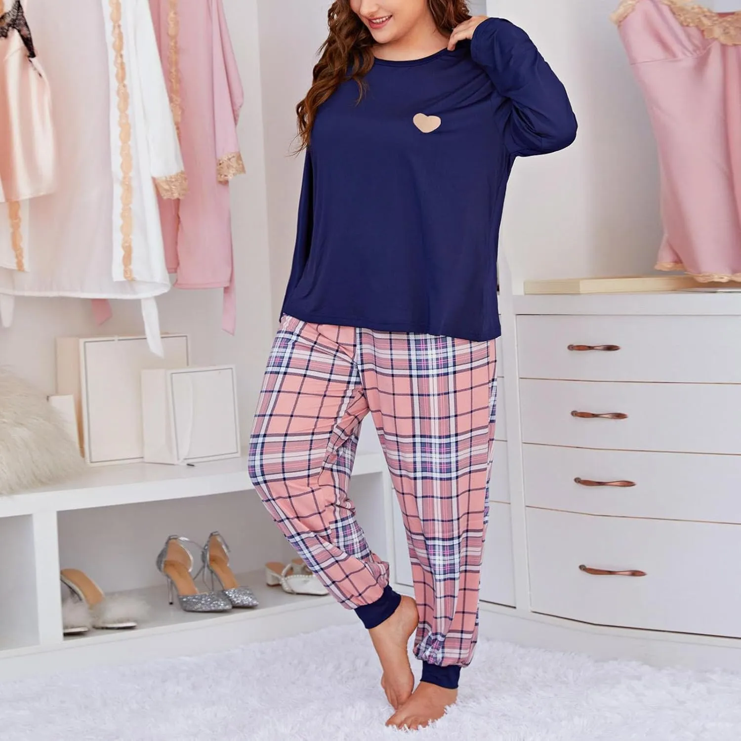 Womens Pajama Sets 2 Piece Cozy Long Sleeve Pj Set Ladies Lounge Set Girls Sleepwear Loungewear Nightwear Plus Size