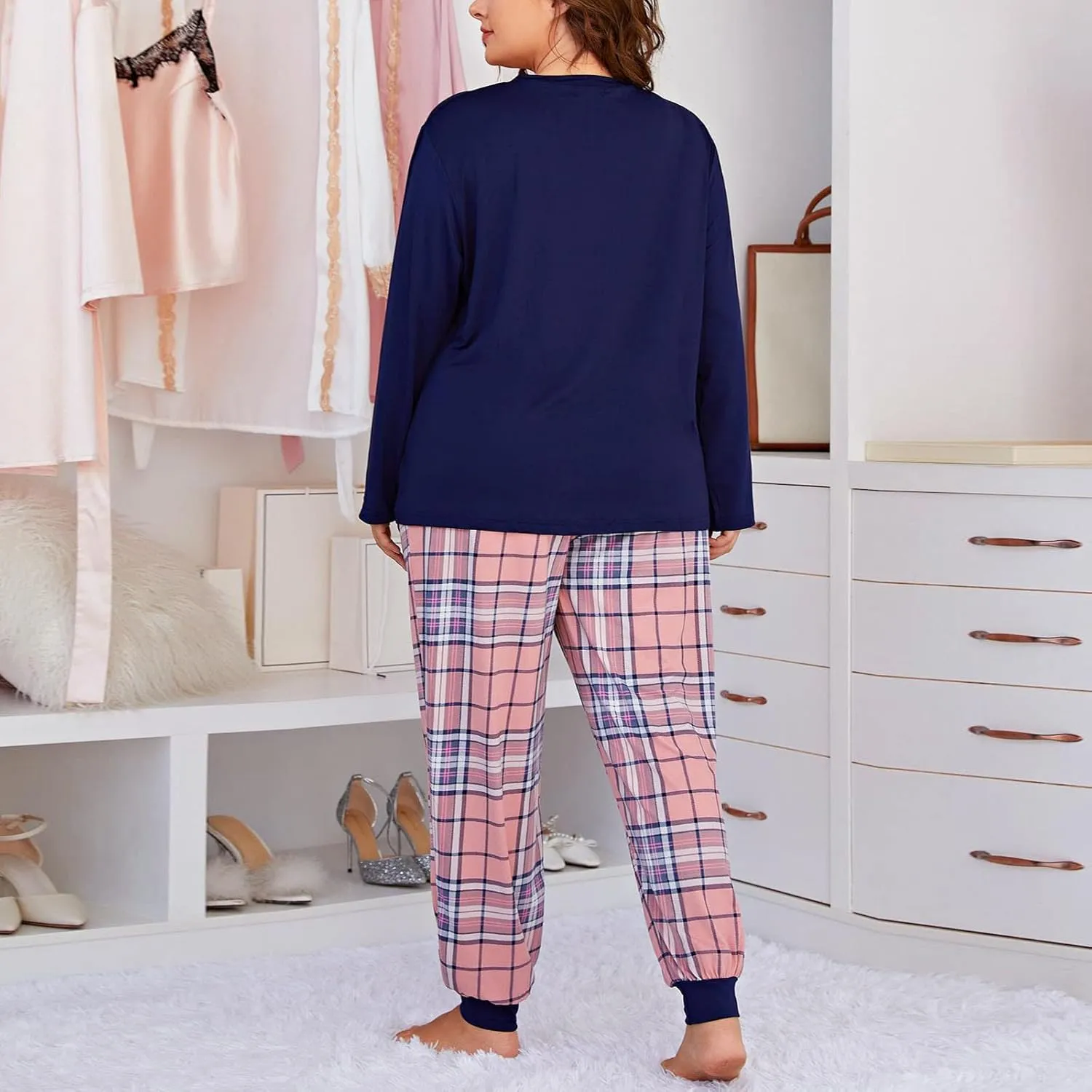 Womens Pajama Sets 2 Piece Cozy Long Sleeve Pj Set Ladies Lounge Set Girls Sleepwear Loungewear Nightwear Plus Size