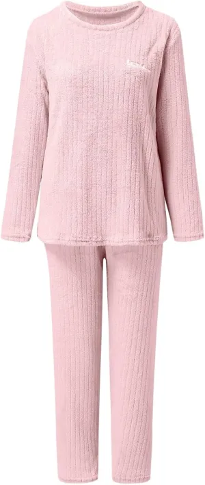 Women's Pajama Sets 2 Piece Cozy Long Sleeve Ribbed Knit Pj Set Ladies Flannel Warm Lounge Set Sleepwear Loungewear