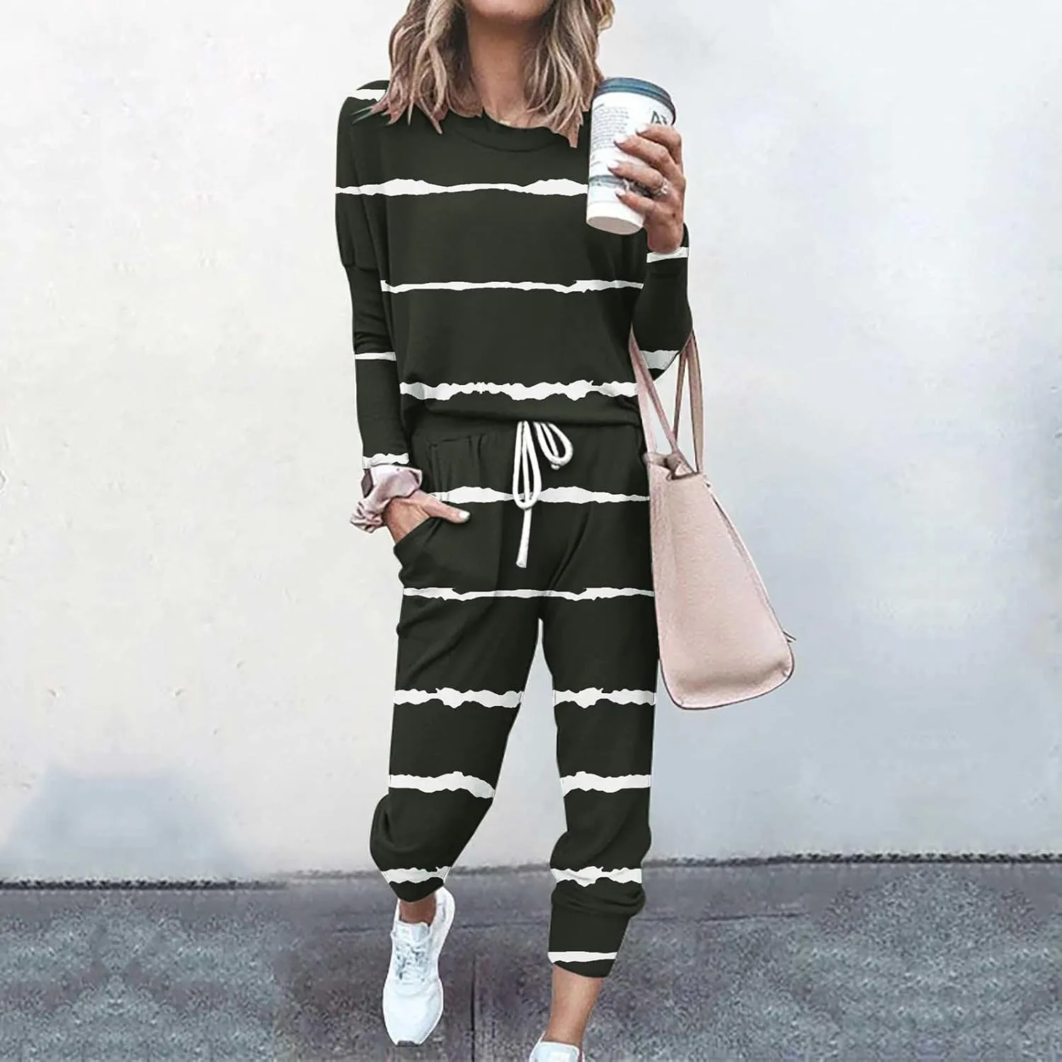 Womens Pajama Sets 2 Piece Women's Two Outfit Long Sleeve Crewneck Pullover Tops and Long Pants Tracksuit Sweatsuits
