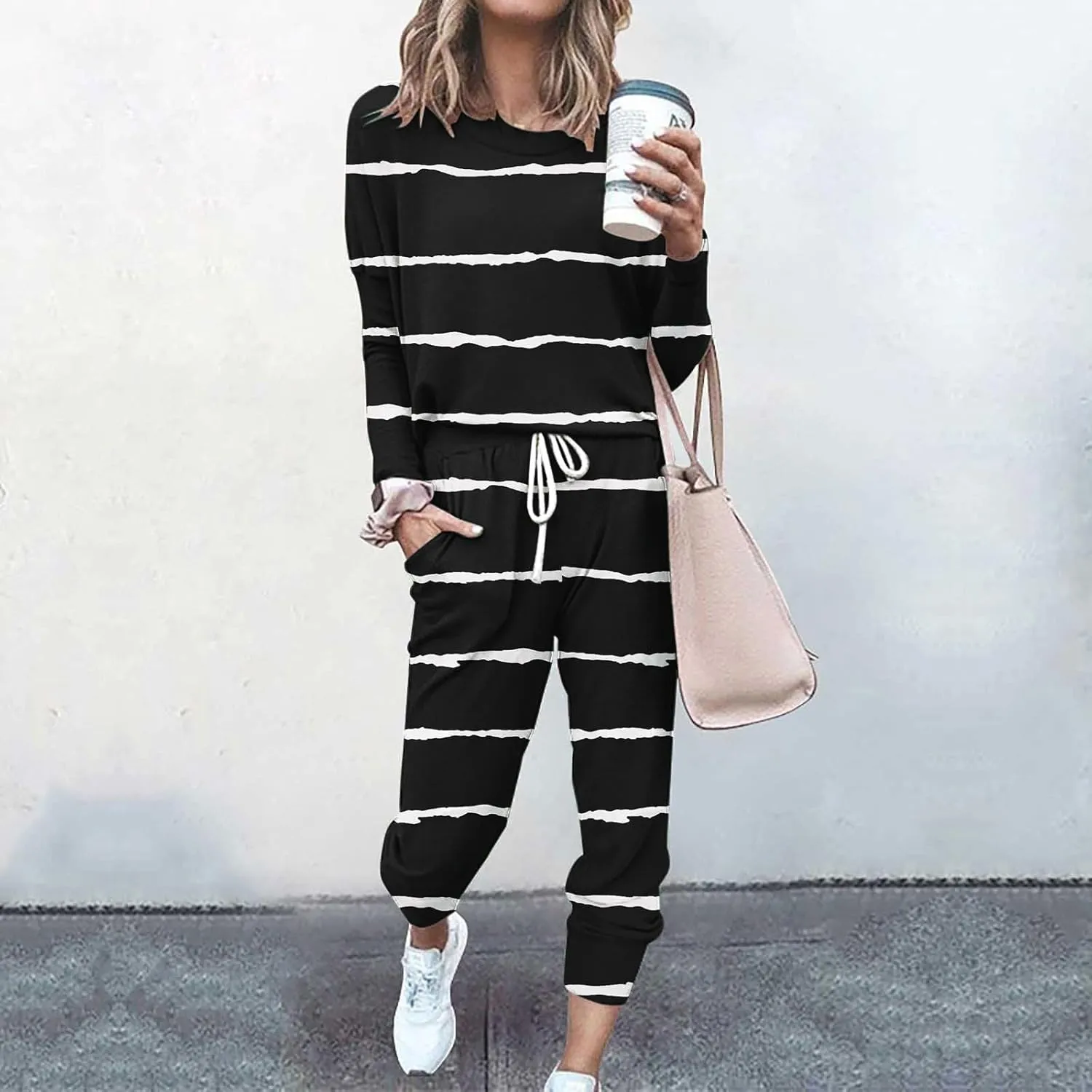 Womens Pajama Sets 2 Piece Women's Two Outfit Long Sleeve Crewneck Pullover Tops and Long Pants Tracksuit Sweatsuits