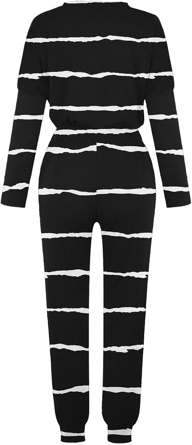 Womens Pajama Sets 2 Piece Women's Two Outfit Long Sleeve Crewneck Pullover Tops and Long Pants Tracksuit Sweatsuits