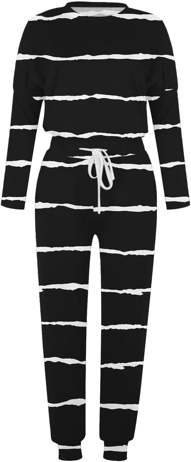 Womens Pajama Sets 2 Piece Women's Two Outfit Long Sleeve Crewneck Pullover Tops and Long Pants Tracksuit Sweatsuits