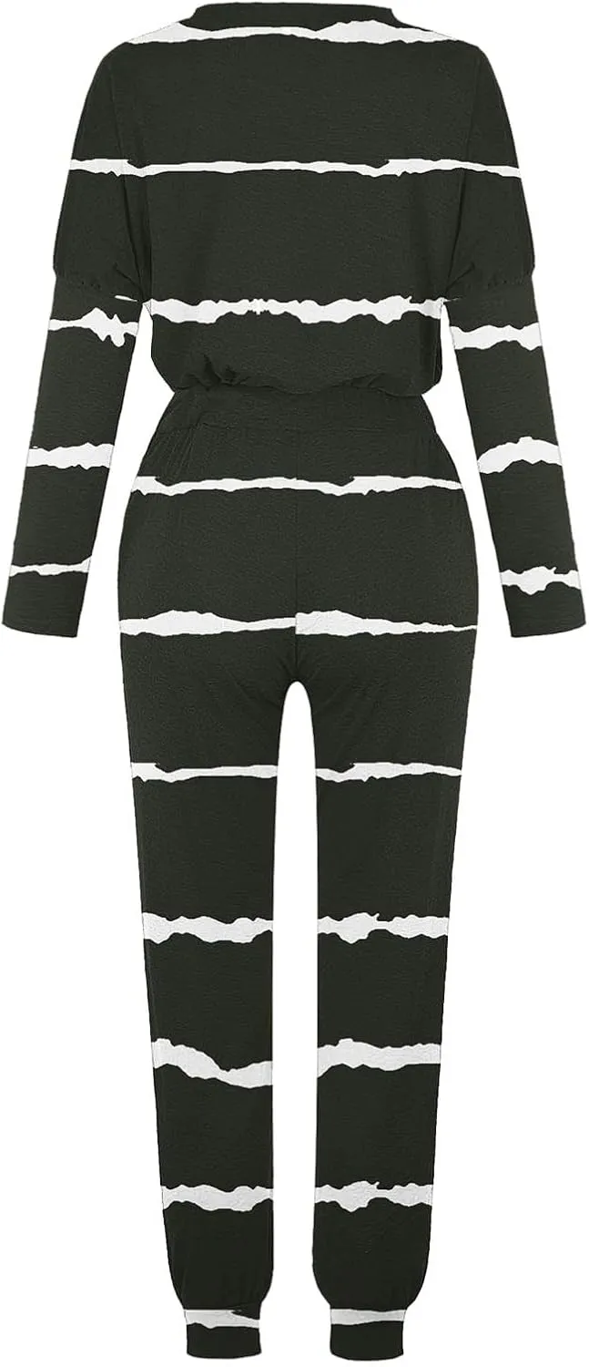 Womens Pajama Sets 2 Piece Women's Two Outfit Long Sleeve Crewneck Pullover Tops and Long Pants Tracksuit Sweatsuits
