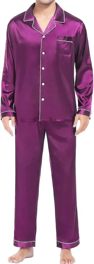 Womens Pajama Sets Men'S Casual Pyjamas Long Sleeve Blouse Button Silk Satin Two Sleepwear 2024 Fall Outfits Clothes