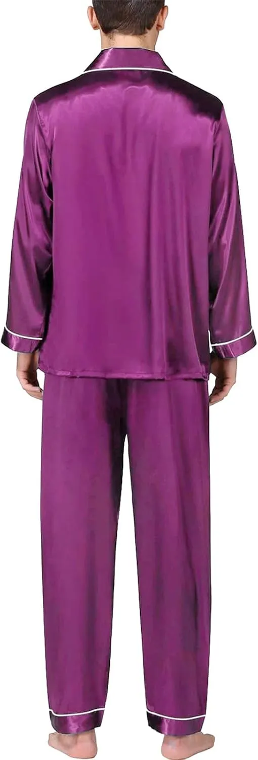 Womens Pajama Sets Men'S Casual Pyjamas Long Sleeve Blouse Button Silk Satin Two Sleepwear 2024 Fall Outfits Clothes