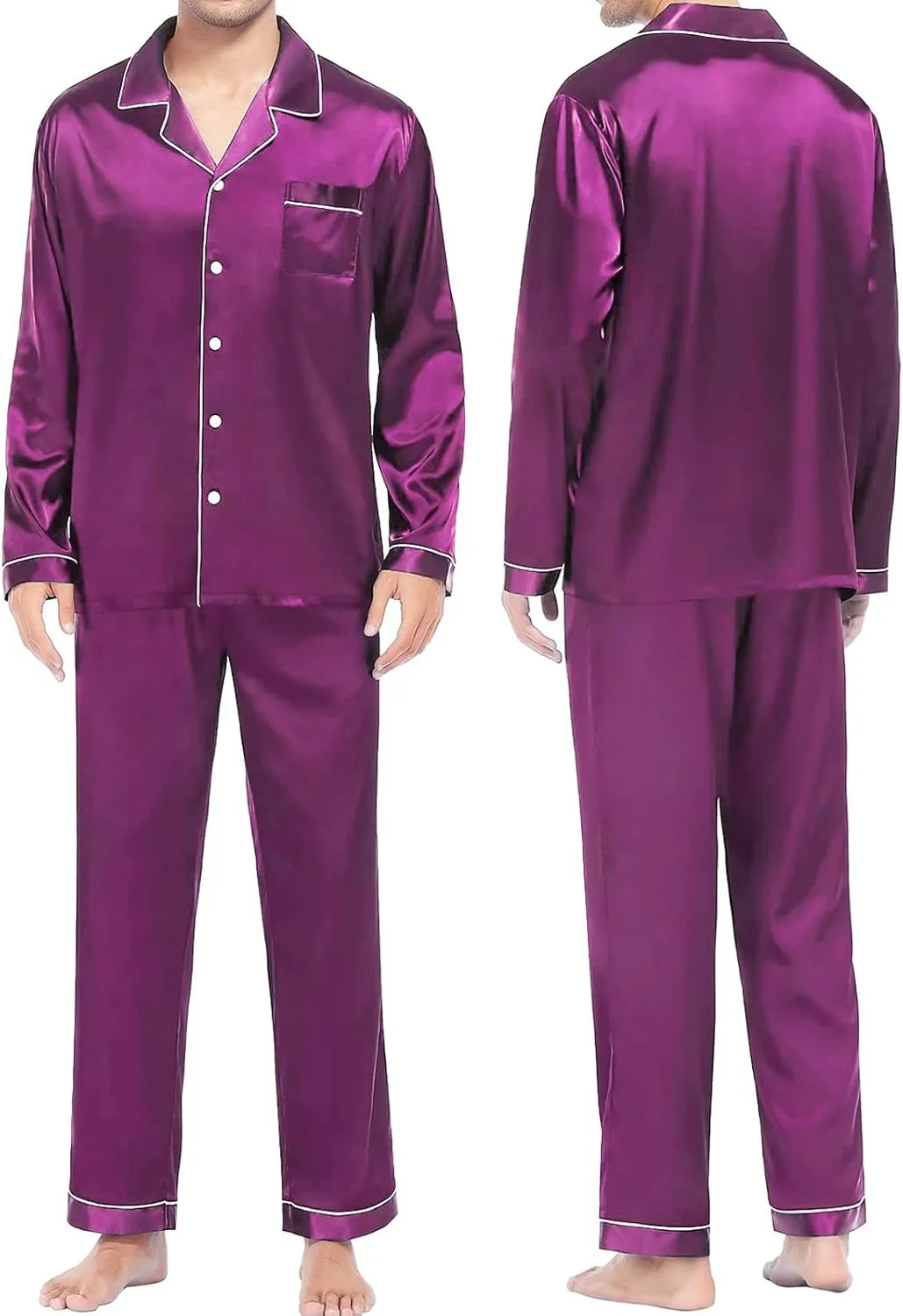 Womens Pajama Sets Men'S Casual Pyjamas Long Sleeve Blouse Button Silk Satin Two Sleepwear 2024 Fall Outfits Clothes