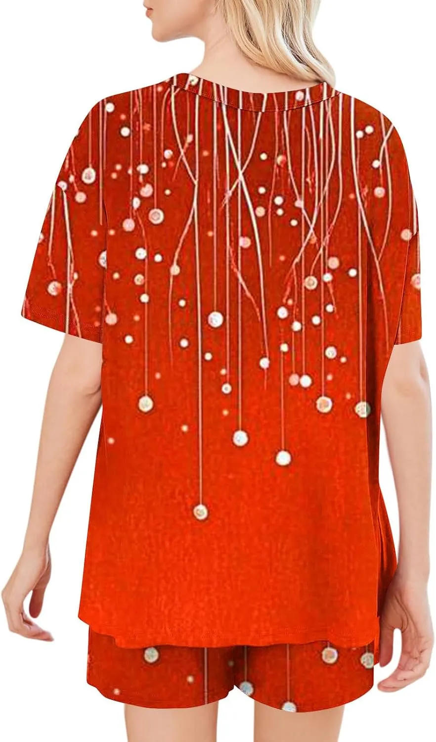 Womens Pajama Sets Print Crewneck Short Sleeve Pajamas Set Shorts 2 Piece Soft Pjs Summer Comfy Sleepwear Outfits