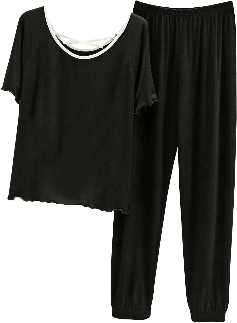 Womens Pajama Sets Short Sleeve Sleepwear V Neck Tops and Elastic Waist Sweatpants Lounge Set Summer 2 Piece Outfits