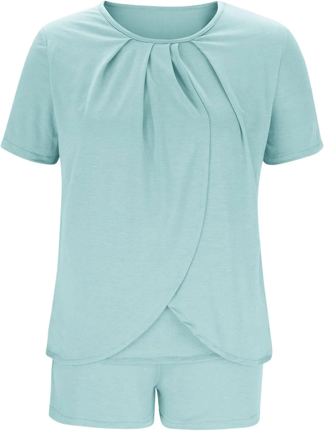 Womens Pajama Sets Shorts 2 Piece Summer Short Sleeve Pjs Set Irregular Hem Lounge Sets Soft Sleepwear with Pockets