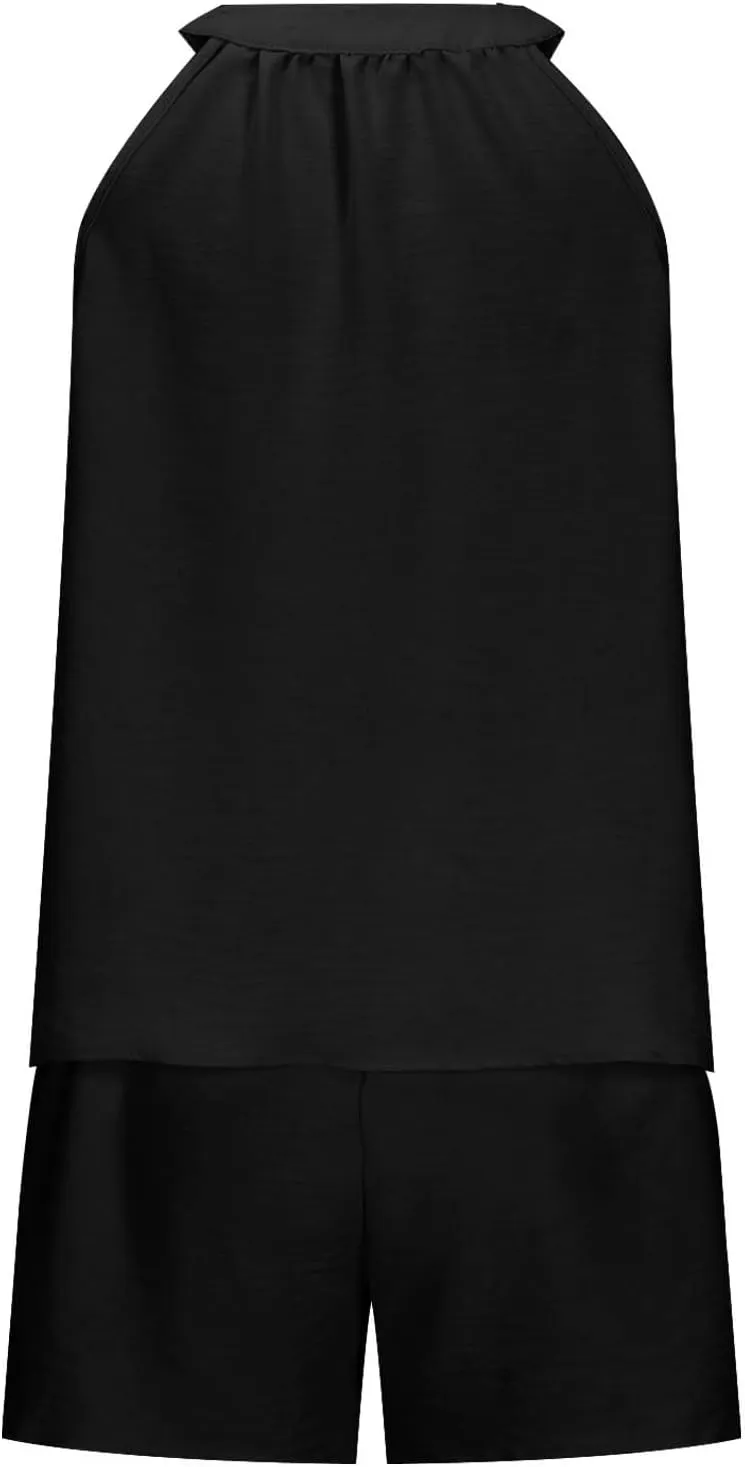Womens Pajama Sets Summer Ribbed Knit 2 Piece Lounge Set Flowy Tank Top Loose Shorts Sleepwear Cute Pj Set Loungewear