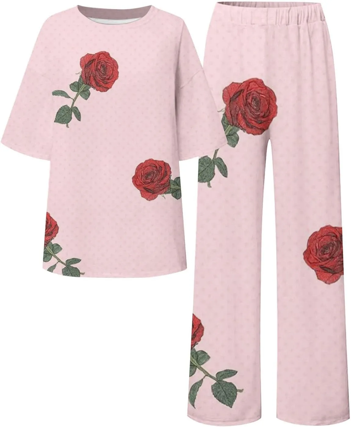 Womens Pajama Sets Women Suitable Summer O Neck Loose Short Sleeve Floral Print Top Shirt Ladies Pjs Sets with