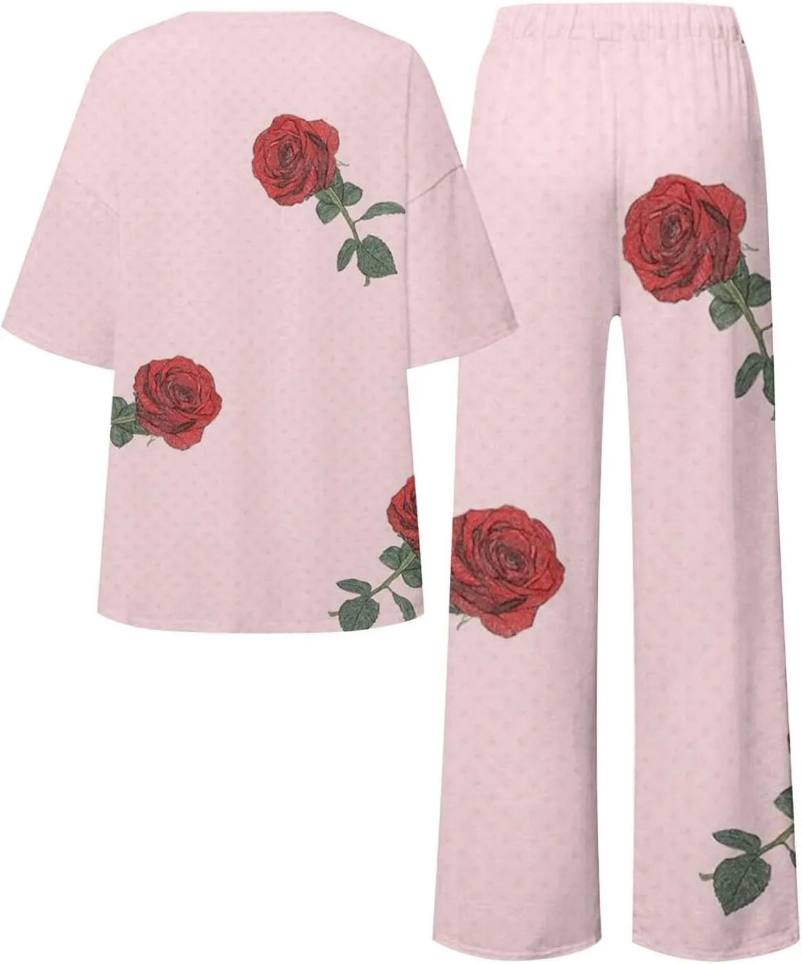 Womens Pajama Sets Women Suitable Summer O Neck Loose Short Sleeve Floral Print Top Shirt Ladies Pjs Sets with