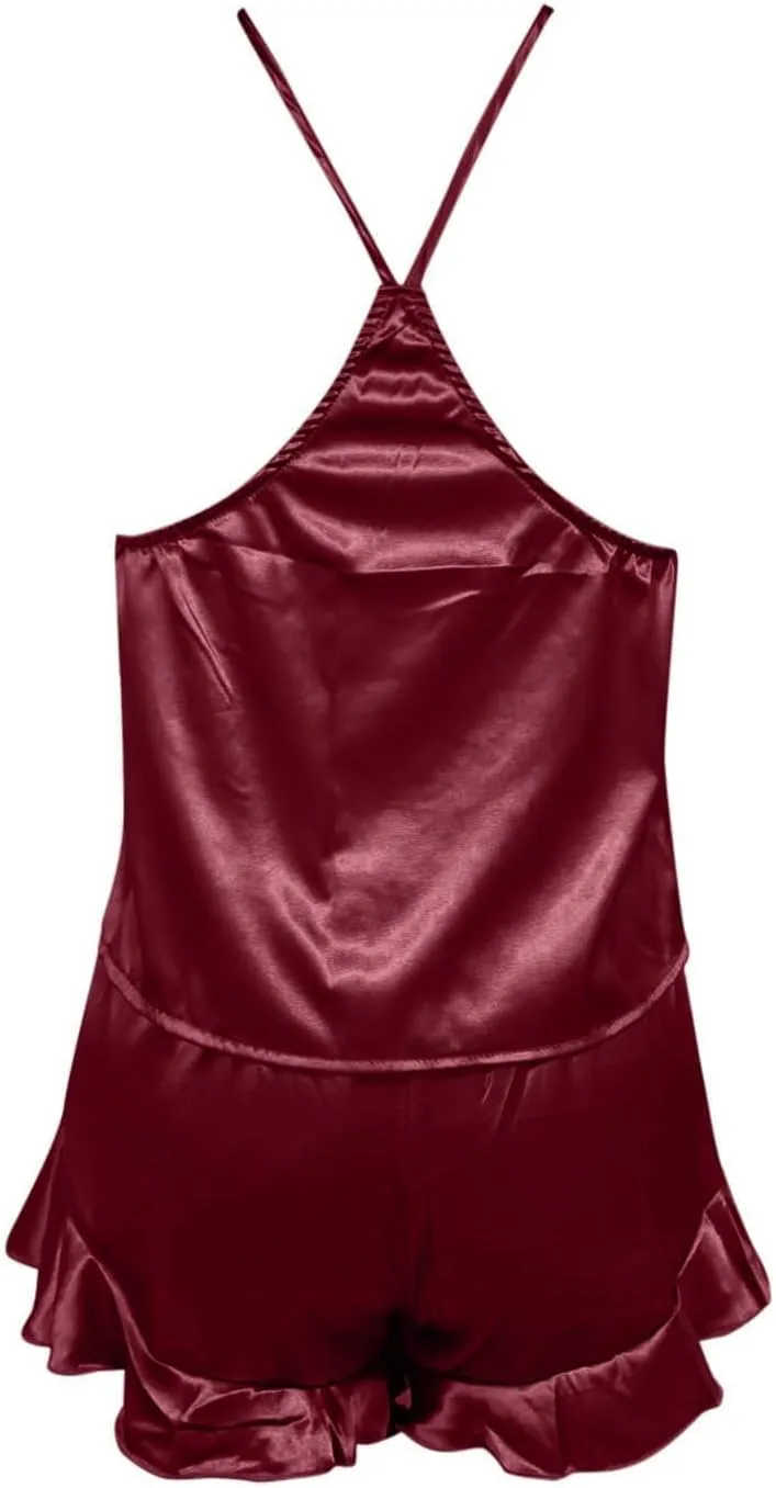 Womens Pajama Sets Women's Sexy Silk Satin Ruffled Pajamas Sets Shorts Sets Sleepwear Satin Tops and Capri Pants Pjs