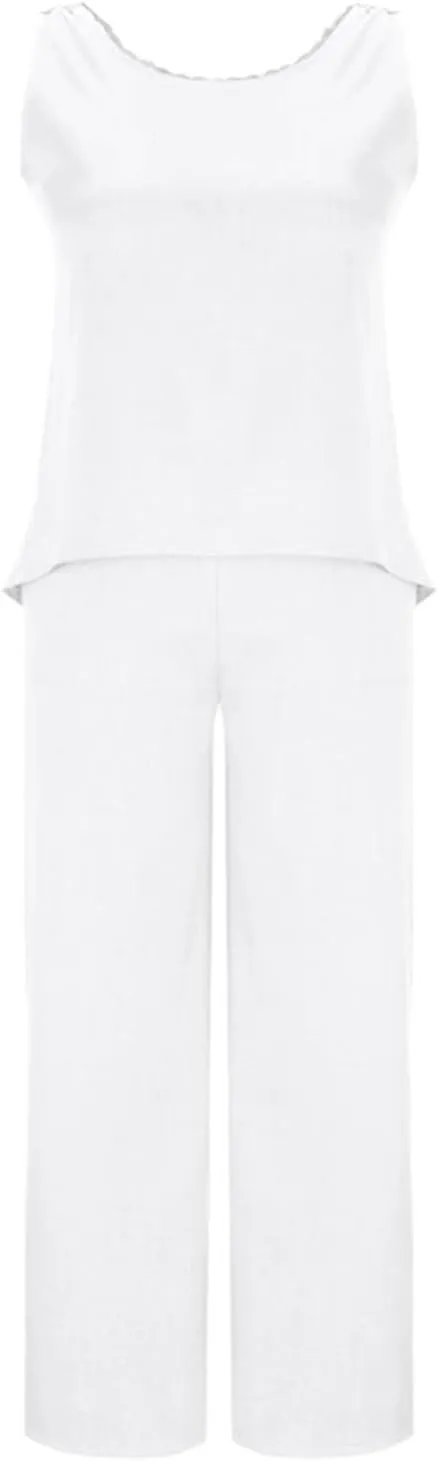 Womens Pajama Two Piece Sets Back Hollow Out Sleeveless Tank Tops & Wide Leg Pants Summer PJS Loungewear Sets