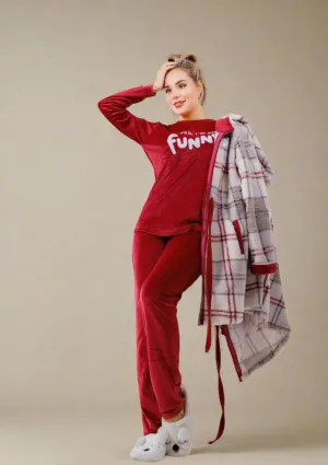 Women's pajamas, 3 pieces, T-shirt   pants   short robe
