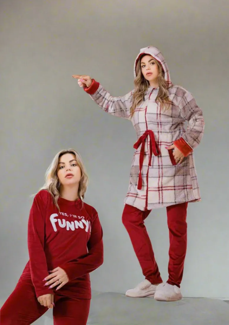 Women's pajamas, 3 pieces, T-shirt   pants   short robe